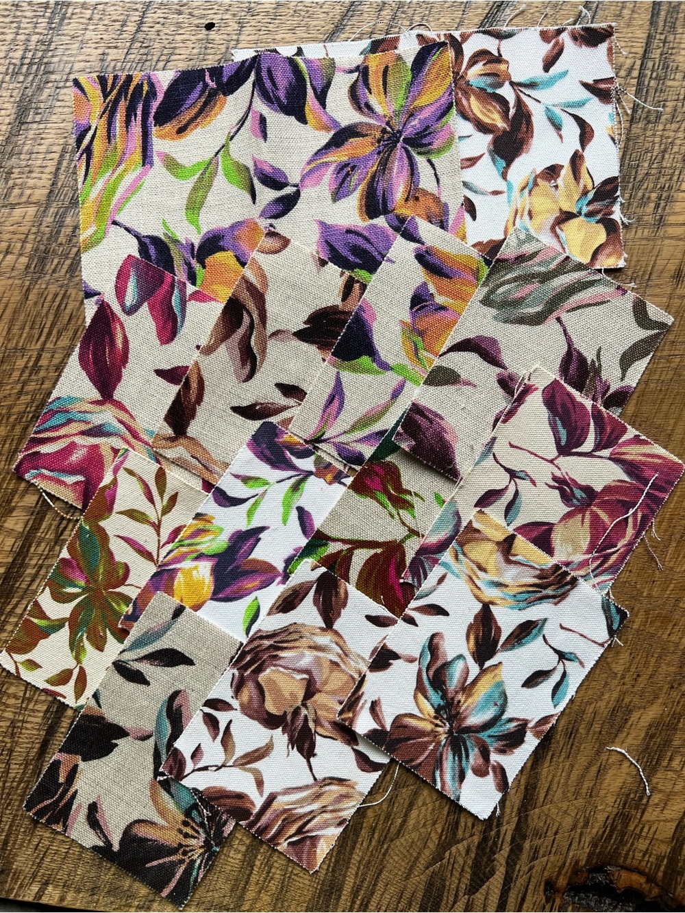 Floral Linen Fabric Swatch Pack - Purple, Teal & Brown